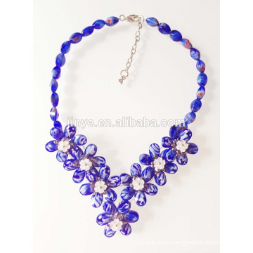 Fashion Blue Flower Chunky Statement Necklace